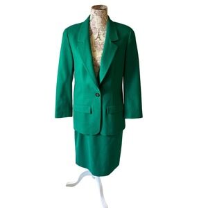 Vintage Pendleton Blazer Jacket Skirt Suit Set Green 100% Wool sz 4-6 Elphaba